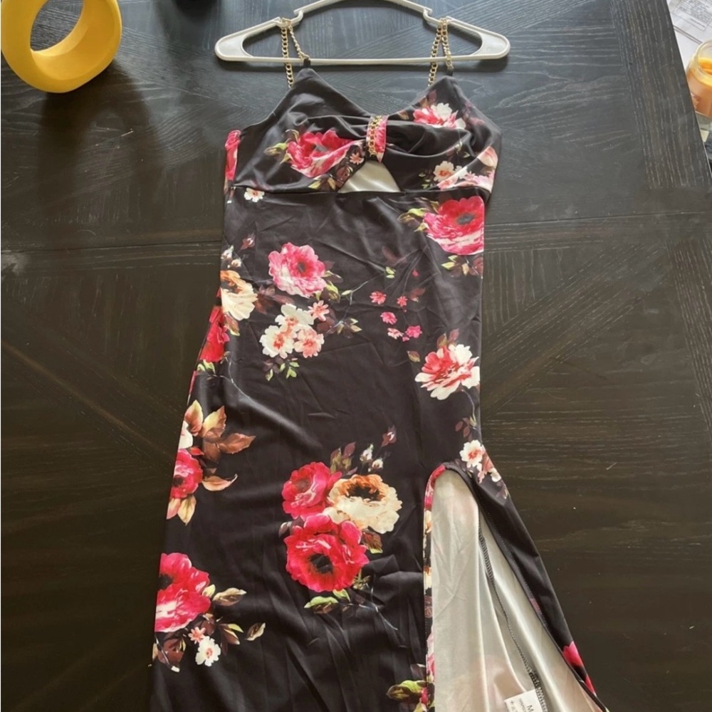 Floral Black and Red Dress